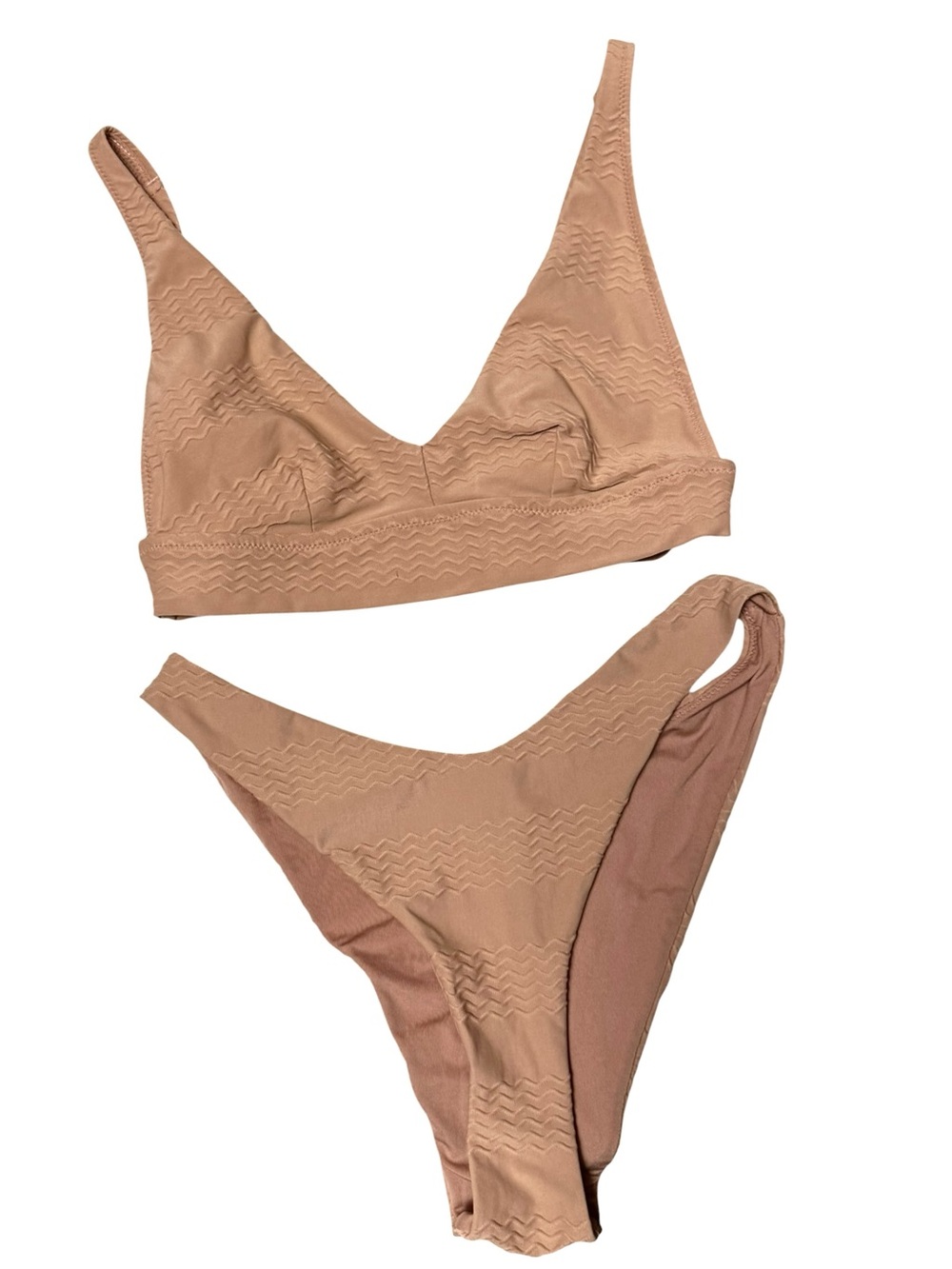 Aerie longline jacquard bikini top w/ super high cut cheeky textured tan XS